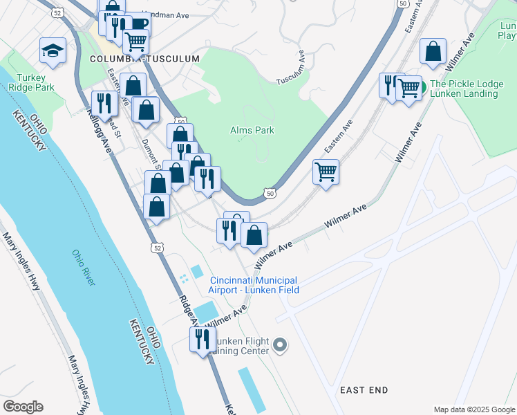 map of restaurants, bars, coffee shops, grocery stores, and more near 4147 Columbia Parkway in Cincinnati