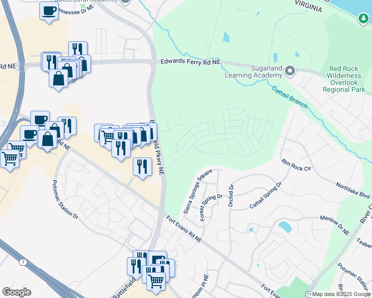 map of restaurants, bars, coffee shops, grocery stores, and more near 42704 Cattail Creek Drive in Leesburg