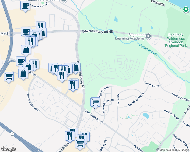 map of restaurants, bars, coffee shops, grocery stores, and more near 42704 Cattail Creek Drive in Leesburg