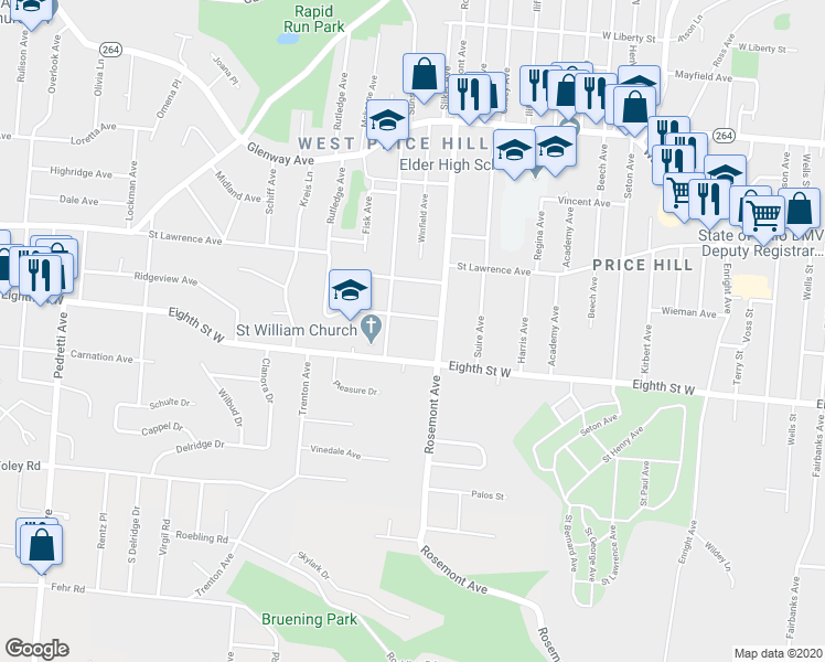 map of restaurants, bars, coffee shops, grocery stores, and more near 819 Rosemont Avenue in Cincinnati
