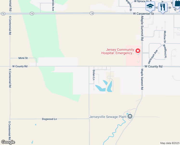 map of restaurants, bars, coffee shops, grocery stores, and more near 1205 1400 East in Jerseyville