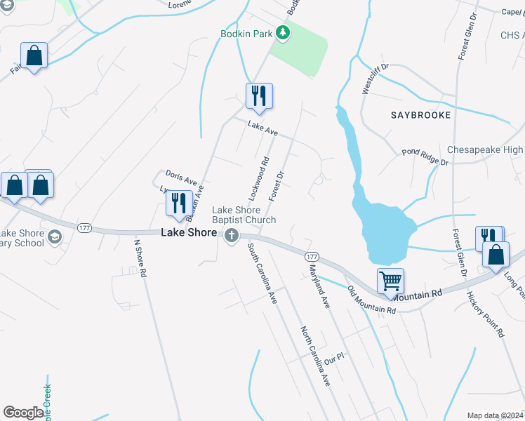 map of restaurants, bars, coffee shops, grocery stores, and more near 8424 Forest Drive in Pasadena