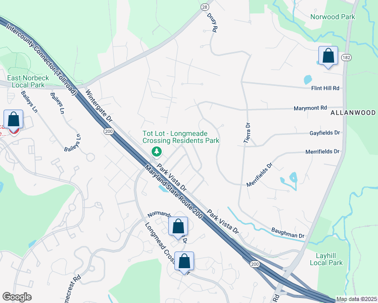 map of restaurants, bars, coffee shops, grocery stores, and more near 15115 Hunter Mountain Lane in Silver Spring
