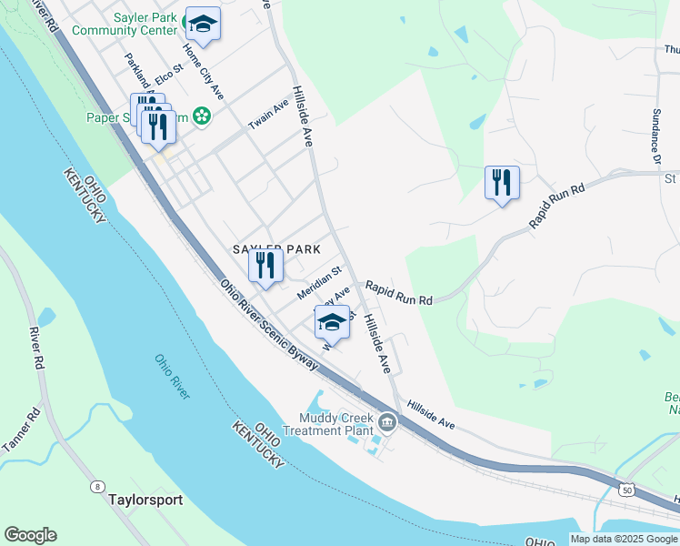 map of restaurants, bars, coffee shops, grocery stores, and more near 180 Meridian Street in Cincinnati