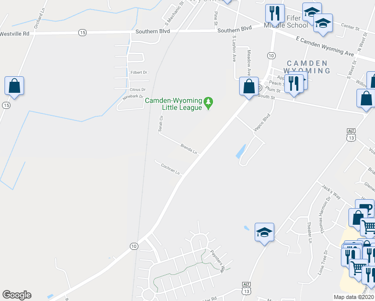 map of restaurants, bars, coffee shops, grocery stores, and more near 49 Brenda Lane in Camden