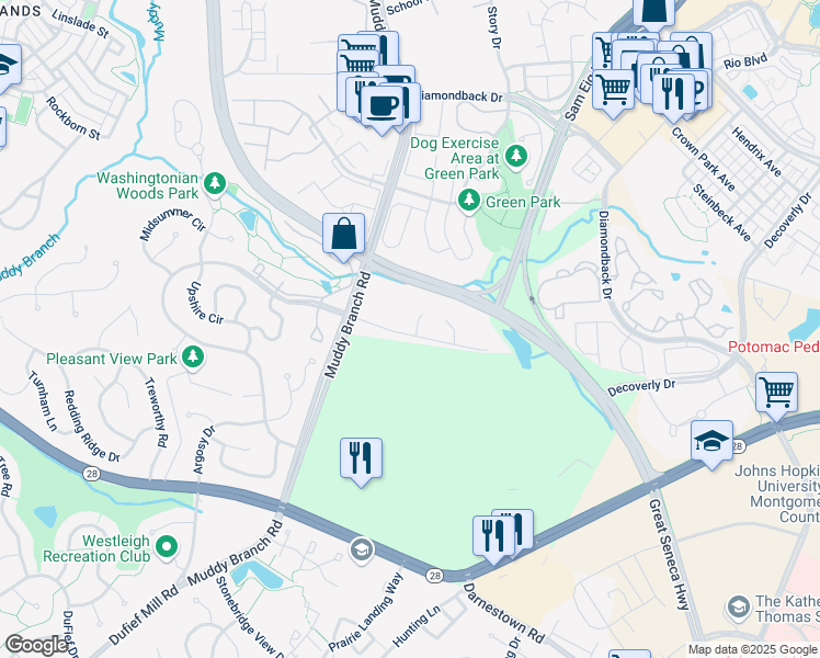 map of restaurants, bars, coffee shops, grocery stores, and more near 1 Antioch Road in Gaithersburg