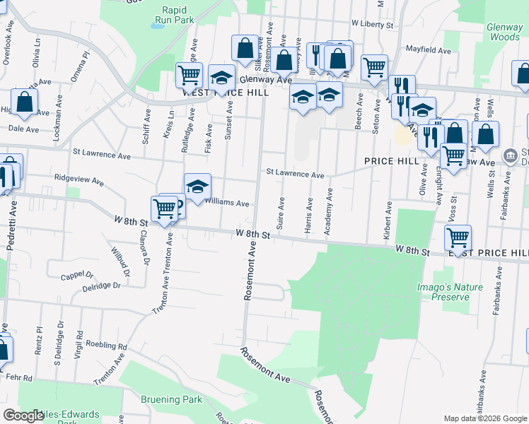 map of restaurants, bars, coffee shops, grocery stores, and more near in Cincinnati