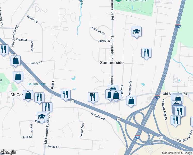 map of restaurants, bars, coffee shops, grocery stores, and more near 640 Daniel Court in Cincinnati