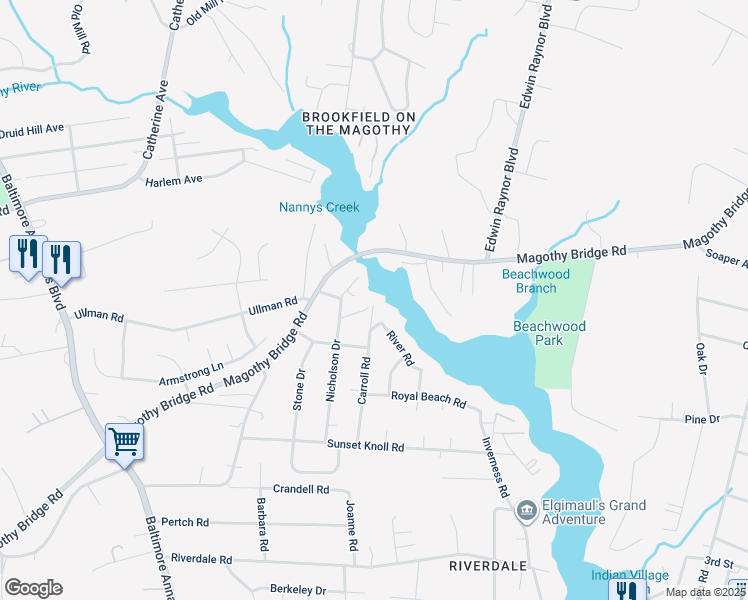 map of restaurants, bars, coffee shops, grocery stores, and more near 3 Carroll Road in Pasadena
