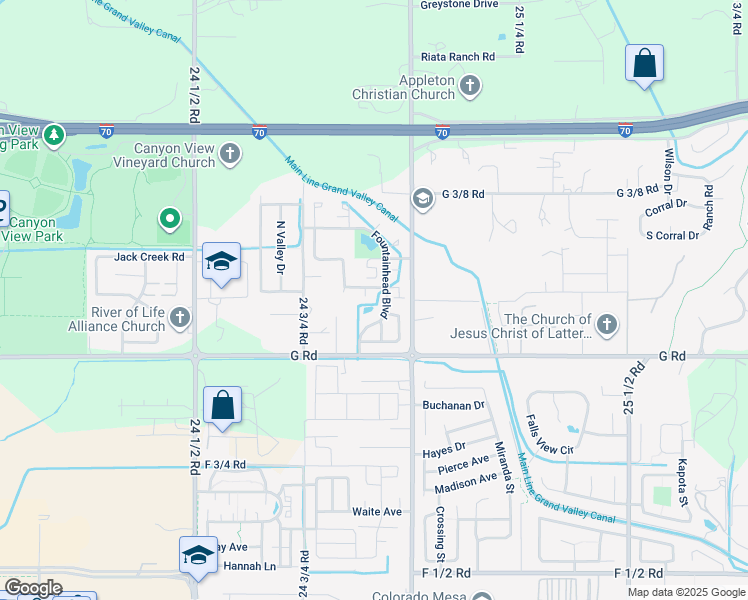 map of restaurants, bars, coffee shops, grocery stores, and more near 710 Eider Court in Grand Junction