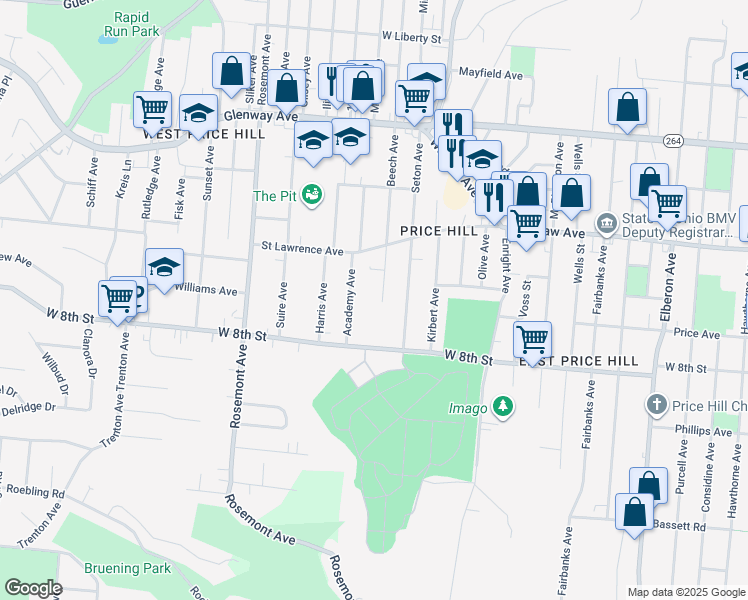 map of restaurants, bars, coffee shops, grocery stores, and more near 836 Beech Avenue in Cincinnati