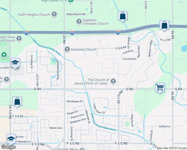 map of restaurants, bars, coffee shops, grocery stores, and more near 2532 G Road in Grand Junction