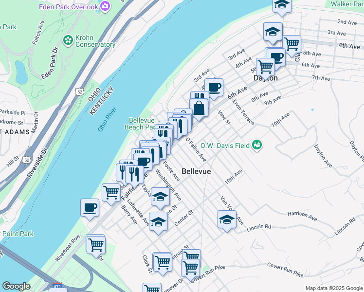 map of restaurants, bars, coffee shops, grocery stores, and more near 223 Van Voast Avenue in Bellevue