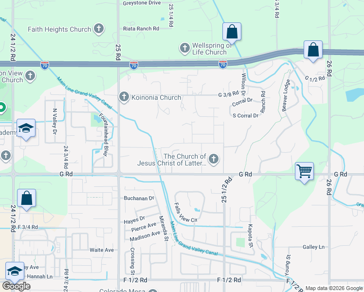 map of restaurants, bars, coffee shops, grocery stores, and more near 2526 G Road in Grand Junction