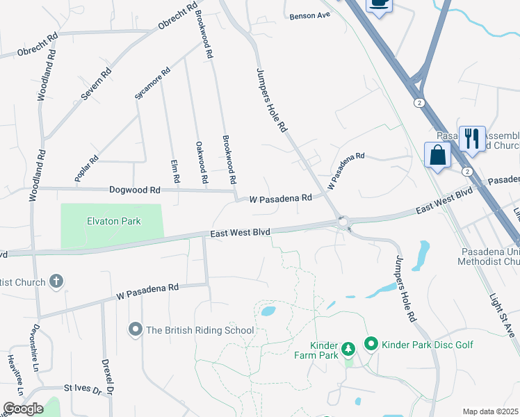 map of restaurants, bars, coffee shops, grocery stores, and more near 108 Solomons Ridge Court in Severna Park