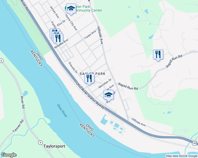 map of restaurants, bars, coffee shops, grocery stores, and more near 162 Richardson Place in Cincinnati