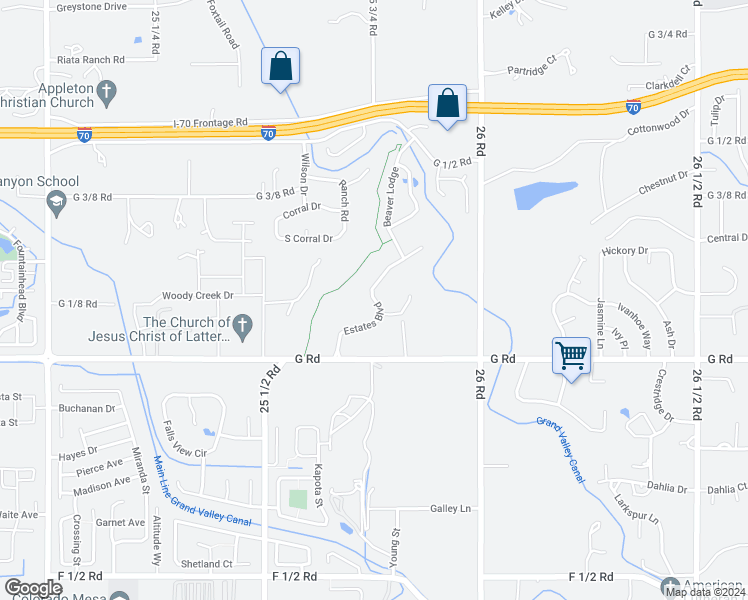 map of restaurants, bars, coffee shops, grocery stores, and more near 709 Estates Boulevard in Grand Junction