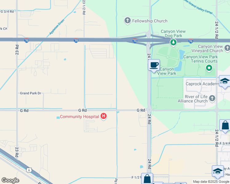 map of restaurants, bars, coffee shops, grocery stores, and more near 2372 G Road in Grand Junction