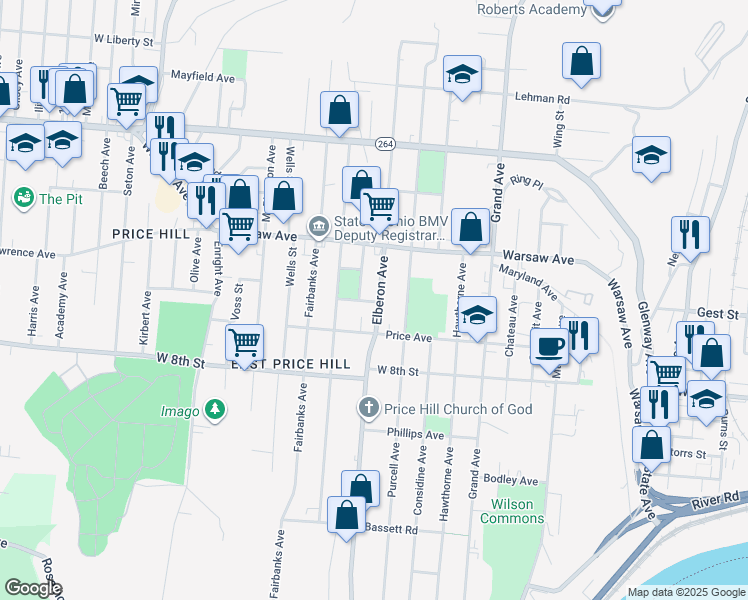 map of restaurants, bars, coffee shops, grocery stores, and more near 918 Elberon Avenue in Cincinnati