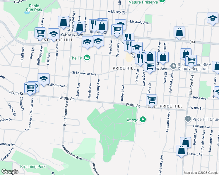 map of restaurants, bars, coffee shops, grocery stores, and more near 836 Beech Avenue in Cincinnati