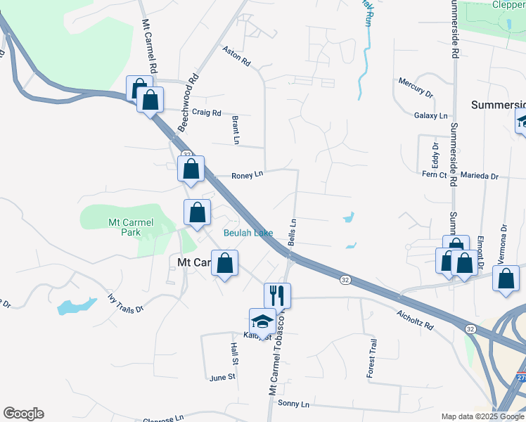 map of restaurants, bars, coffee shops, grocery stores, and more near 4615 Bells Lake Drive in Cincinnati