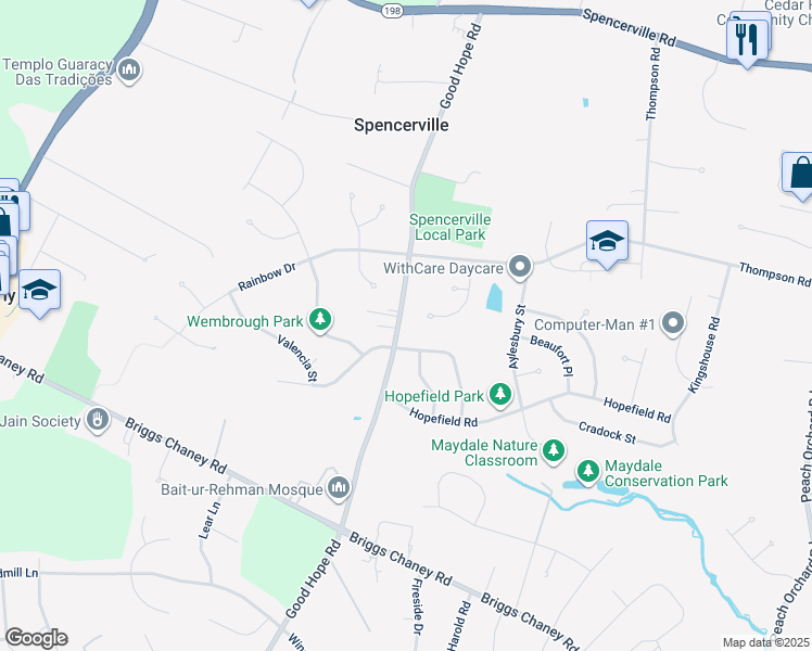 map of restaurants, bars, coffee shops, grocery stores, and more near 15415 Good Hope Road in Silver Spring
