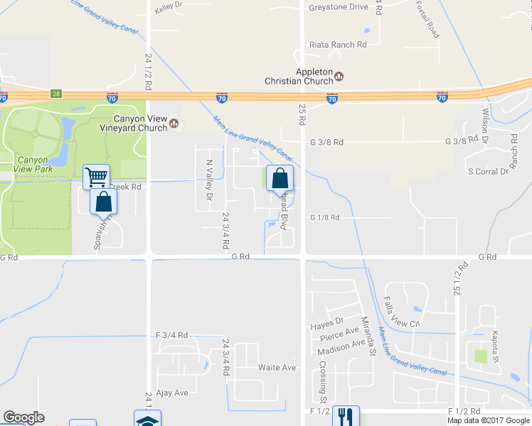 map of restaurants, bars, coffee shops, grocery stores, and more near 706 Fountainhead Boulevard in Grand Junction