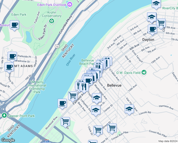 map of restaurants, bars, coffee shops, grocery stores, and more near 140 Foote Avenue in Bellevue
