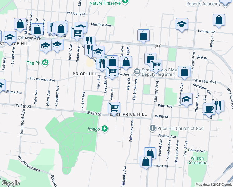 map of restaurants, bars, coffee shops, grocery stores, and more near 914 Voss Street in Cincinnati
