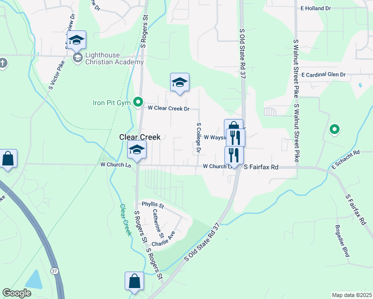 map of restaurants, bars, coffee shops, grocery stores, and more near 329 White Pine Court in Bloomington