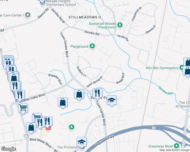 map of restaurants, bars, coffee shops, grocery stores, and more near 1901 Cannon Ball Court in Odenton