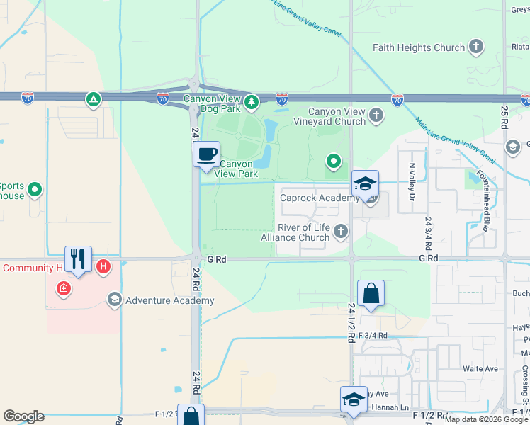 map of restaurants, bars, coffee shops, grocery stores, and more near 730 24 Road in Grand Junction
