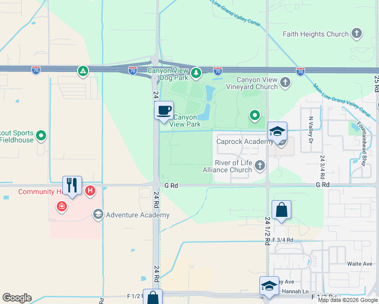 map of restaurants, bars, coffee shops, grocery stores, and more near 730 24 Road in Grand Junction