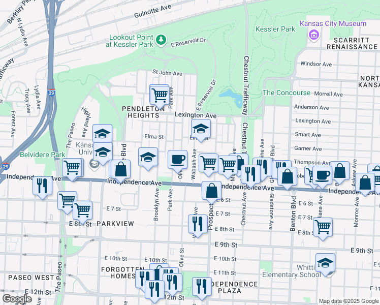 map of restaurants, bars, coffee shops, grocery stores, and more near 514 Wabash Avenue in Kansas City