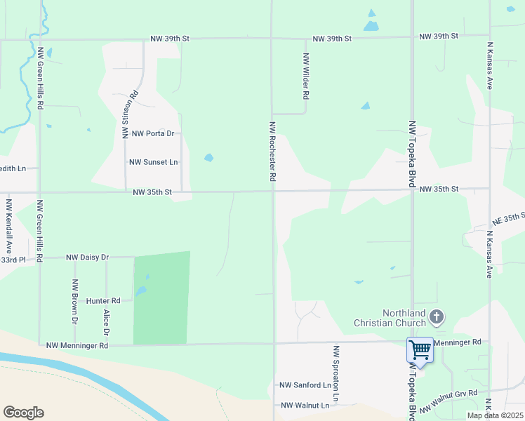 map of restaurants, bars, coffee shops, grocery stores, and more near 3421 Northwest Rochester Road in Topeka