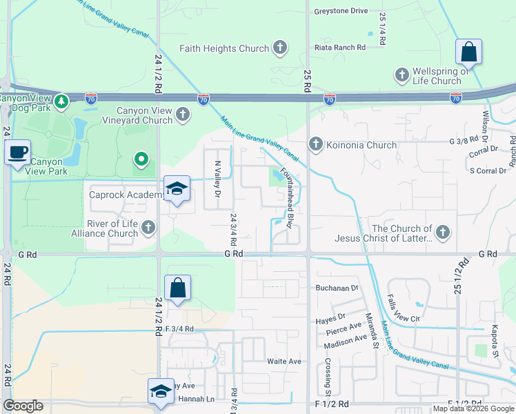 map of restaurants, bars, coffee shops, grocery stores, and more near 711 Lochwood Court in Grand Junction