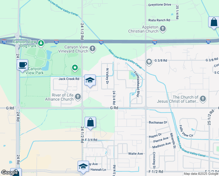 map of restaurants, bars, coffee shops, grocery stores, and more near 2466 Payton Court in Grand Junction