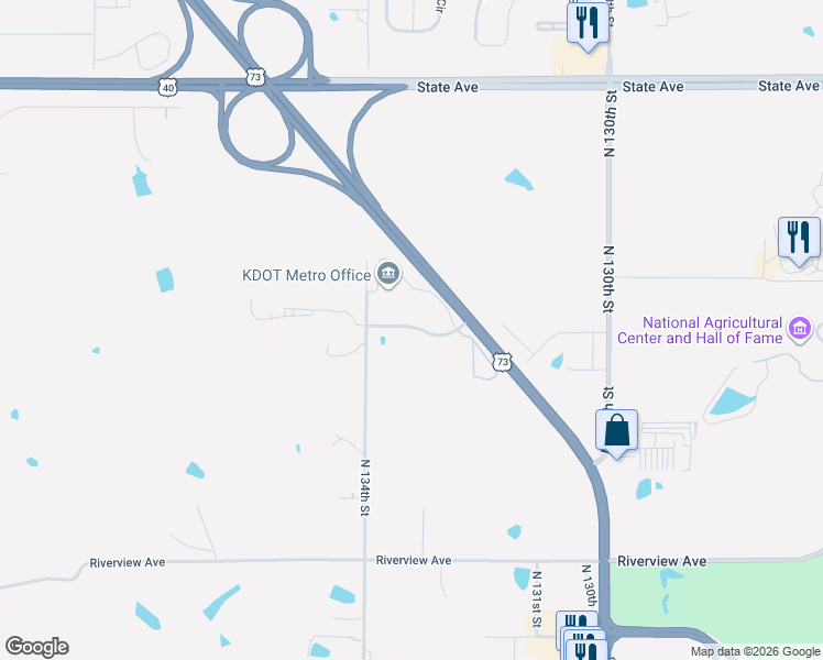 map of restaurants, bars, coffee shops, grocery stores, and more near 501 North 134th Street in Bonner Springs