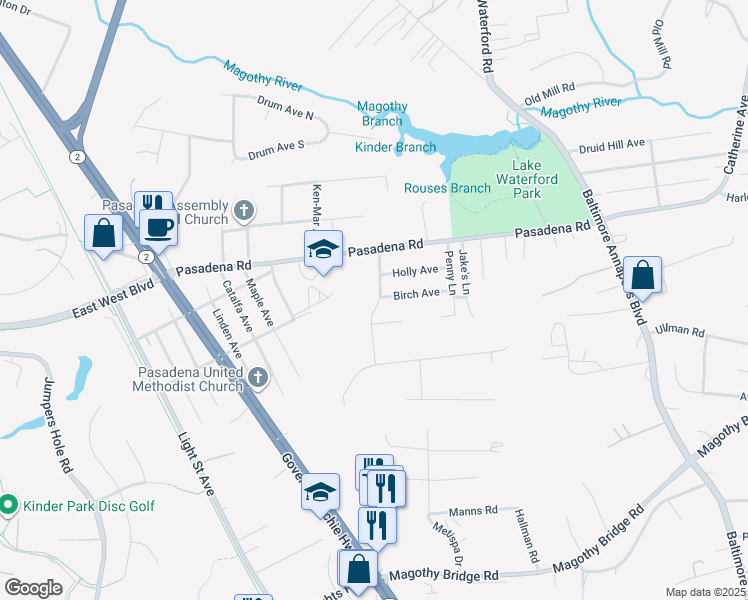 map of restaurants, bars, coffee shops, grocery stores, and more near 16 Brookview Avenue in Pasadena