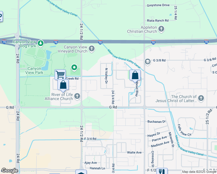 map of restaurants, bars, coffee shops, grocery stores, and more near 2466 Payton Court in Grand Junction