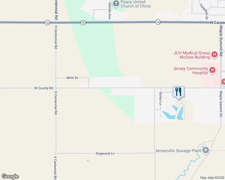 map of restaurants, bars, coffee shops, grocery stores, and more near 1932 West County Road in Jerseyville