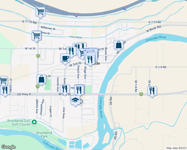 map of restaurants, bars, coffee shops, grocery stores, and more near 508 Main Street in Palisade