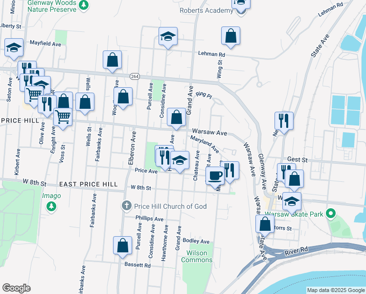 map of restaurants, bars, coffee shops, grocery stores, and more near 929 Grand Avenue in Cincinnati