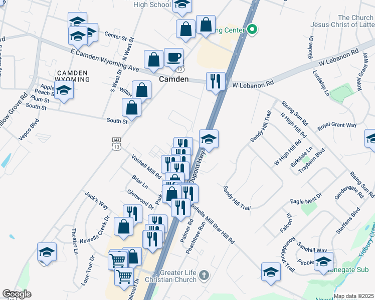 map of restaurants, bars, coffee shops, grocery stores, and more near 200 East Street in Camden