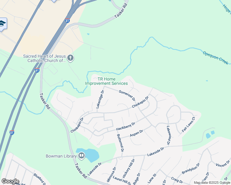 map of restaurants, bars, coffee shops, grocery stores, and more near 227 Somerset Drive in Stephens City