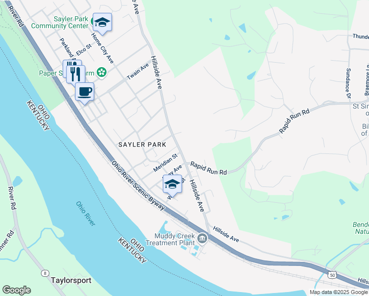 map of restaurants, bars, coffee shops, grocery stores, and more near 180 Meridian Street in Cincinnati