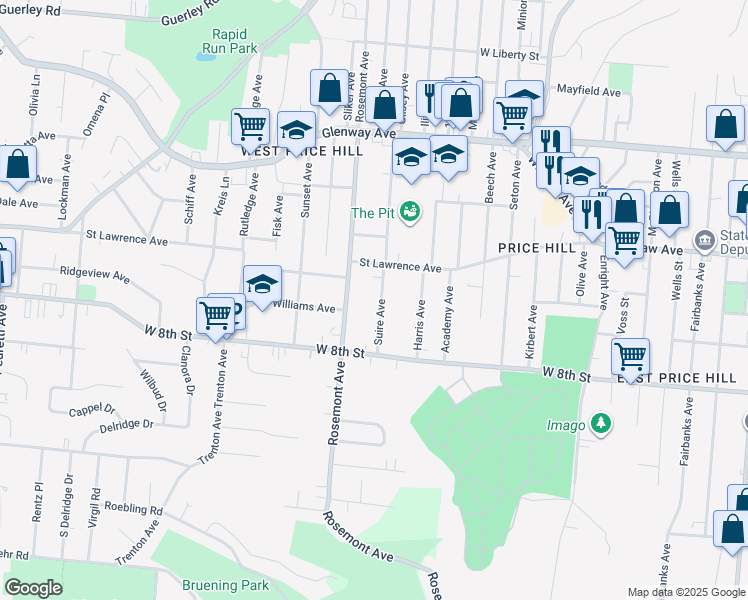 map of restaurants, bars, coffee shops, grocery stores, and more near 832 Suire Avenue in Cincinnati