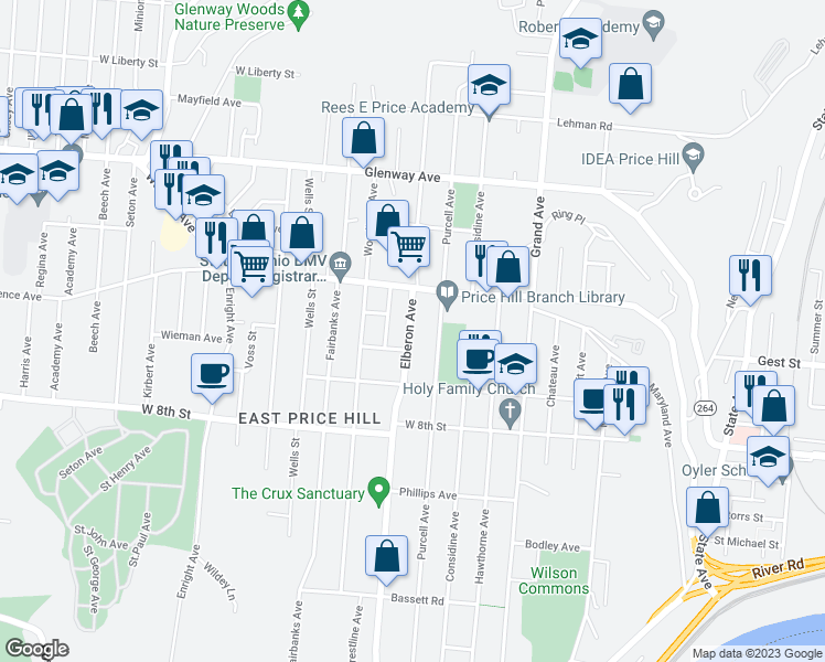 map of restaurants, bars, coffee shops, grocery stores, and more near 944 Elberon Avenue in Cincinnati