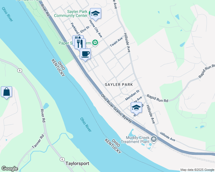 map of restaurants, bars, coffee shops, grocery stores, and more near 131 Zinn Place in Cincinnati