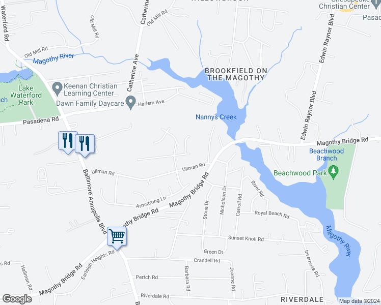 map of restaurants, bars, coffee shops, grocery stores, and more near 232 Oak Hollow Court in Pasadena